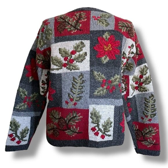 Nomadic Traders Women Cardigan Sz Small Gray Red Wool Embroidered Floral Sweater - Picture 6 of 11